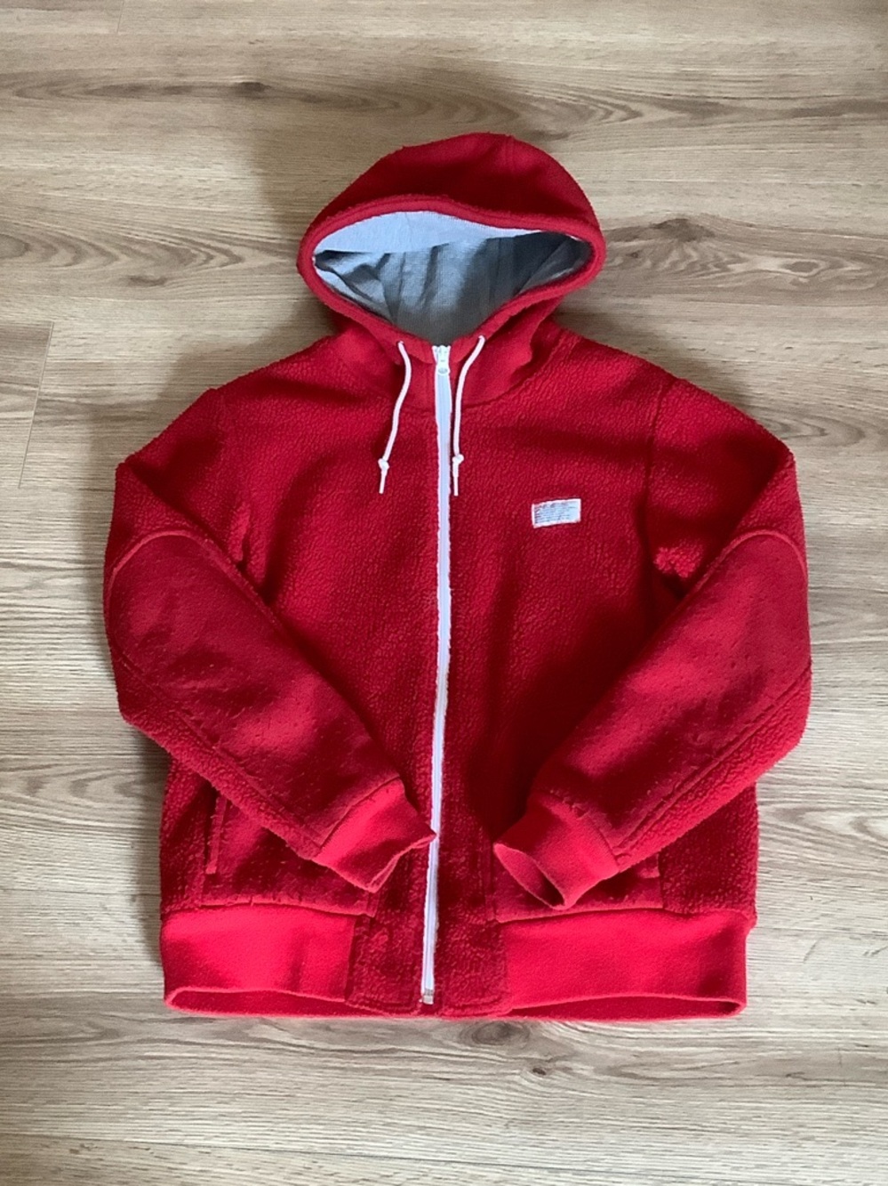 Silas Red Fleece Hoodie Full Zip Streetwear Jacket Logo Patch Size Medium